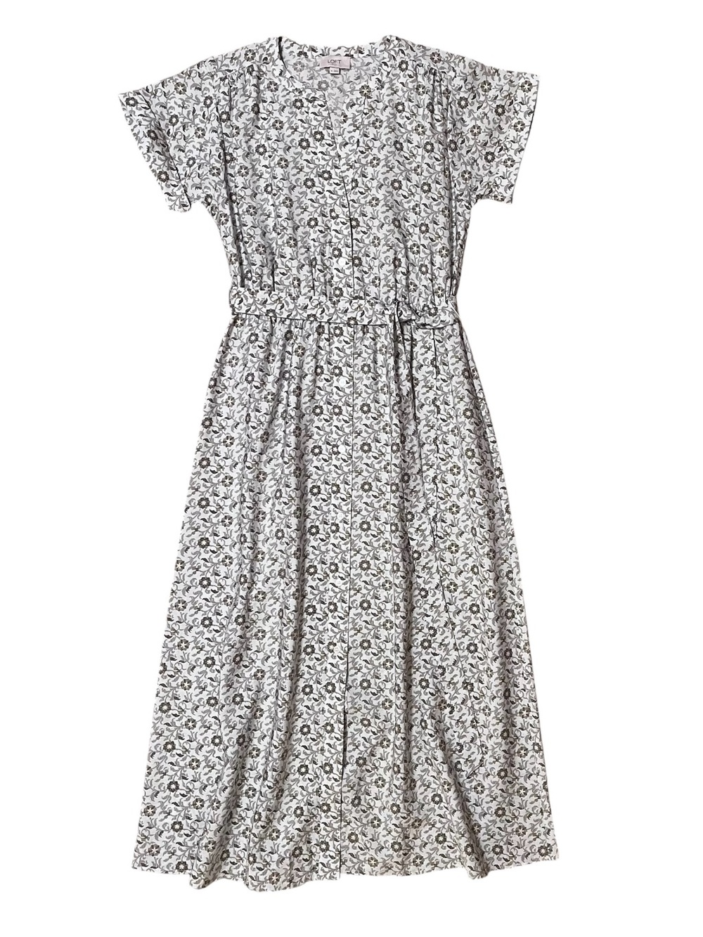 Loft Outlet Midi Shirt Dress with  Floral Olive print Size M